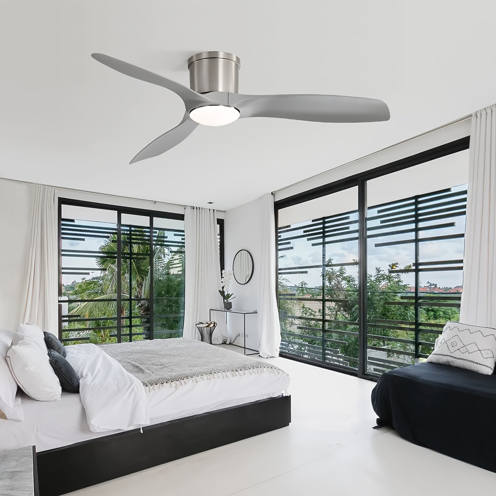 Sofucor New 52" Silver Elegant Smart Ceiling Fan, 18W Light, 3 ABS Blades, White Shade, Ultra Quiet 6-Speed DC Motor, Energy Saving LED, for All Environments
