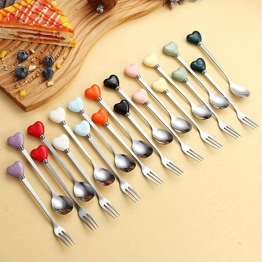 Luxury Stainless Steel Fork Spoon Set (2/4 Pieces), Fashion Tableware, Perfect for Afternoon Tea, Wedding, Cafe, Ideal Gift for Women, Travel Essential, Colorful Ice Cream Dessert Spoon for Summer Cake Yogurt