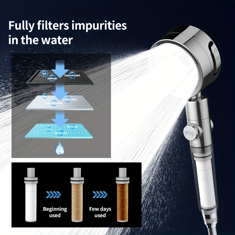 1pc High Pressure Filtered Shower Head - 3-Speed Adjustable Super Powerful Booster for Home Shower, Adjustable Angle Shower Head, Bathroom Accessory