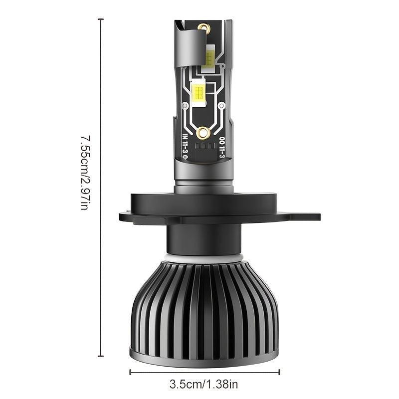 2 High Power Super Bright LED Bulbs H4/9003/HB2-C045 H7/H18/H1/H4/9003/HB2/H11/9005/H16/H9, 20000 Lumens, 6500K, 360° Beam Angle, Car Headlights, Plug-and-Play, 12V