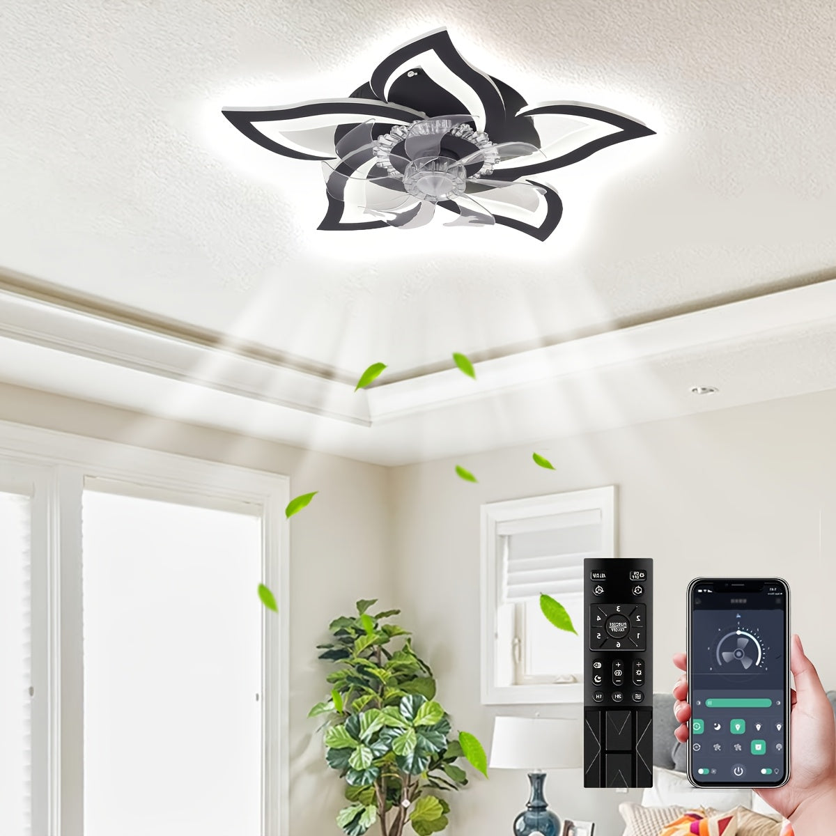 Low-Profile LED Ceiling Fan with Light, Remote Control, 3 Color Temperatures, 6-Speed Adjustable Pure Copper DC Motor, Base with Heat Dissipation Holes. 27-Inch Recessed Floral Modern Ceiling Fan Light, Suitable for Living Room, Bedroom, Kitchen.