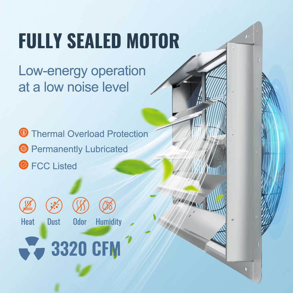 VEVOR 10''/16''/24'' Fan Shutter Exhaust Fan, Aluminum Wall Mount Attic Fan with AC Motor, Ventilation & Cooling for Greenhouse Garage Shed Store