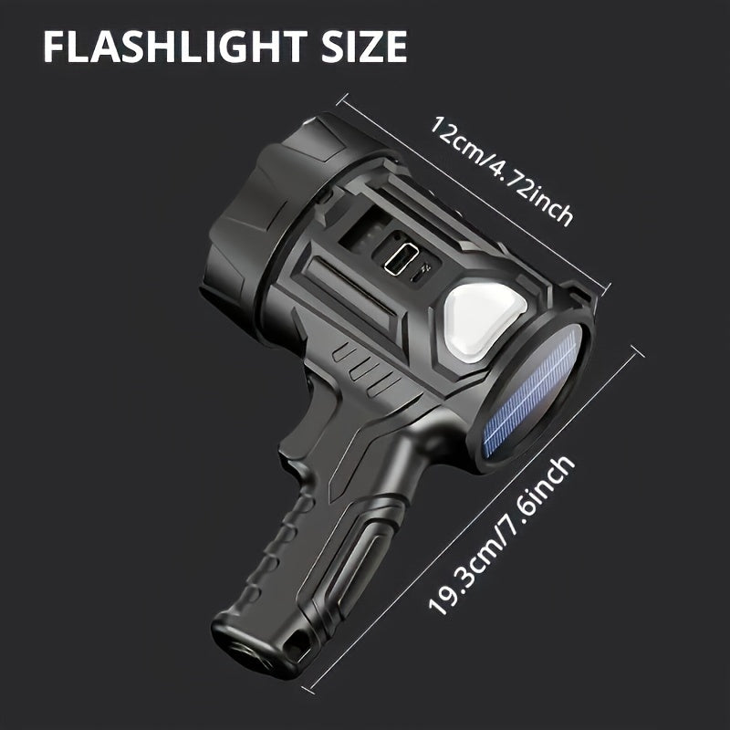 1Pc Rechargeable Spotlight Flashlight with Interchangeable Lenses, High Bright Searchlight, 6 Lighting Modes & 3 Color Filters, Handheld LED Torch with USB Cable, Perfect for Hunting, Home Lighting, Emergency Use