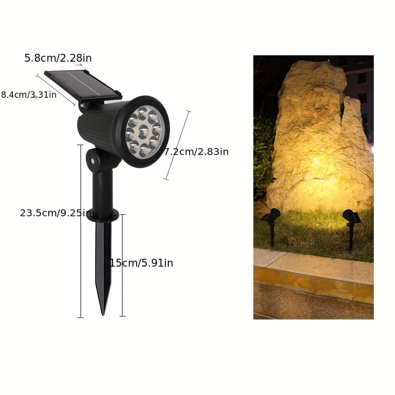 1 件节能太阳能 9LED 景观聚光灯 - 多功能花园气氛灯，带可调式桩，水晶装饰，适合户外装饰，非常适合庭院、阳台、草坪、通道、别墅、游乐场和万圣节、太阳能花园装饰