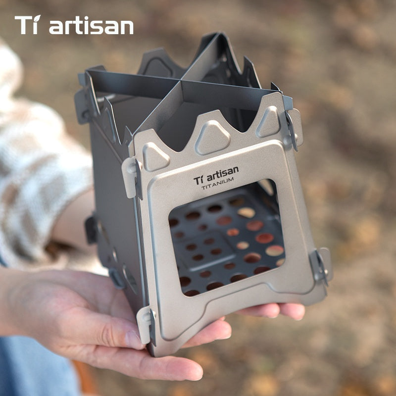 Tiartisan 1-Pack Pure Titanium Camping Stove, Detachable Portable Card Stove, Ultra-Light Multi-Functional Outdoor Survival Camping Stove with Stand (Holds Small Cookware When Assembled), Includes Storage Pouch