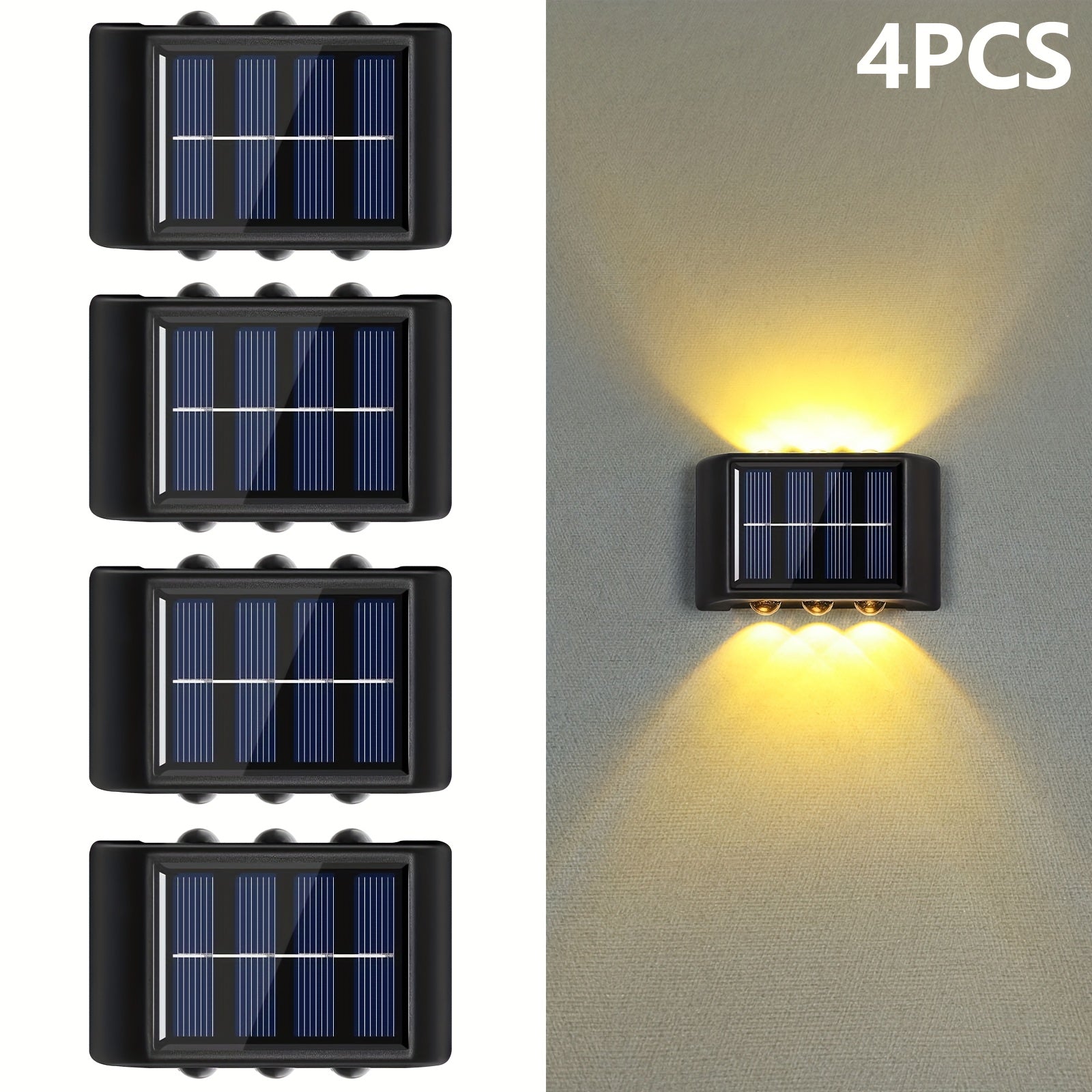 Four Sets Solar Wall Light, 6 LED Beads Outdoor Wall Light, Up and Down Lighting, Light Sensor, Suitable for Courtyard, Porch, Fence, Patio Lighting Wall Light, Holiday Atmosphere Decorative Light Fixture
