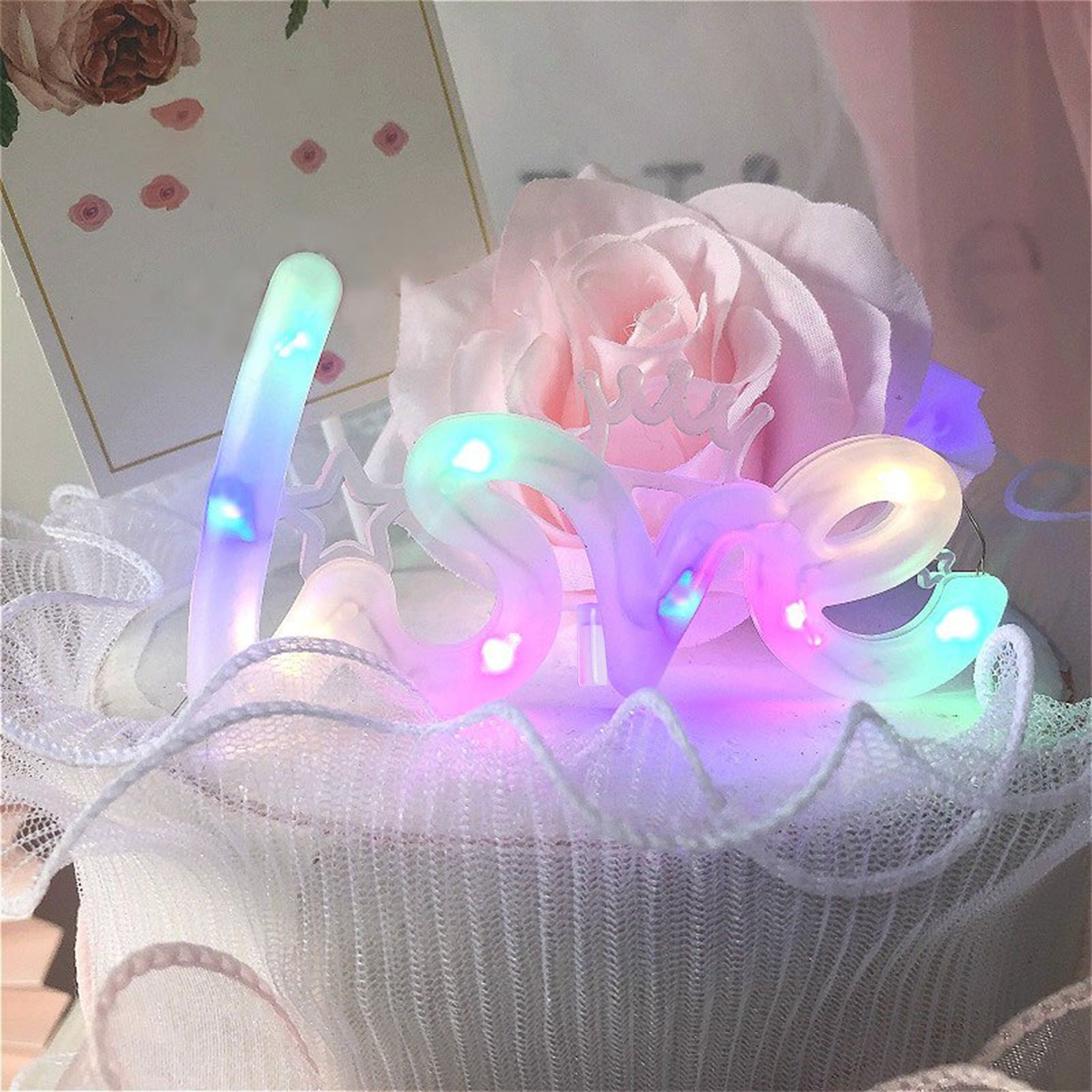 1pc LED LOVE花束灯 情人节花束包装 鲜花花束 生日蛋糕礼盒装饰LOVE发光字母灯串灯