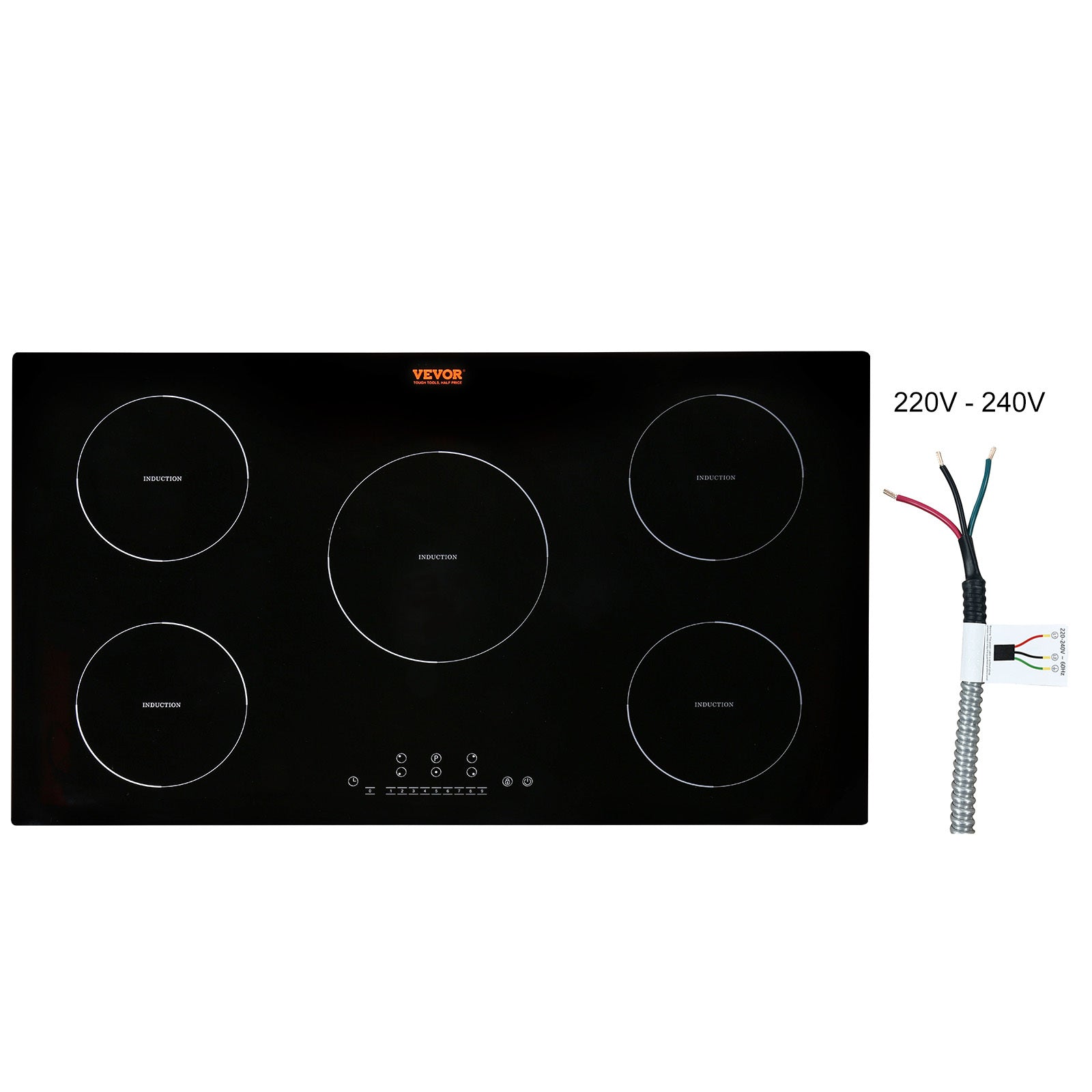 VEVOR Induction Cooktop, 5 Burners, 36-Inch Induction Stove, Built-In Magnetic Cooktop 9200W, 9-Level Multi-Function Burner, LED Touch Screen with Child Lock & Over-Temperature Protection