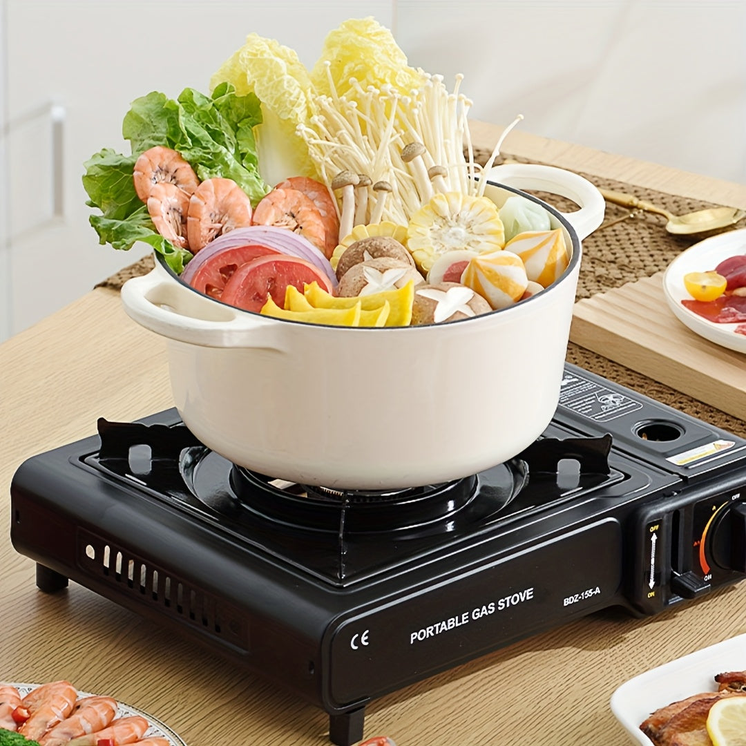 Portable Camping Stove with Precise Temperature Control, 7850 BTU Power, Windproof & Easy-Clean Ceramic Coated Grate