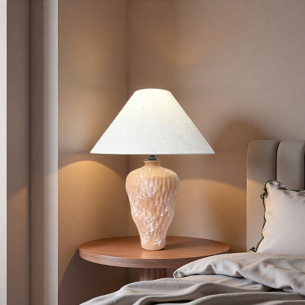 Wabi-sabi style mid-century modern table lamp, with mushroom-shaped lampshade and walnut veneer — controllable bedside lighting, suitable for bedroom, nightstand, minimalist decoration — includes in-line switch bulb (no)