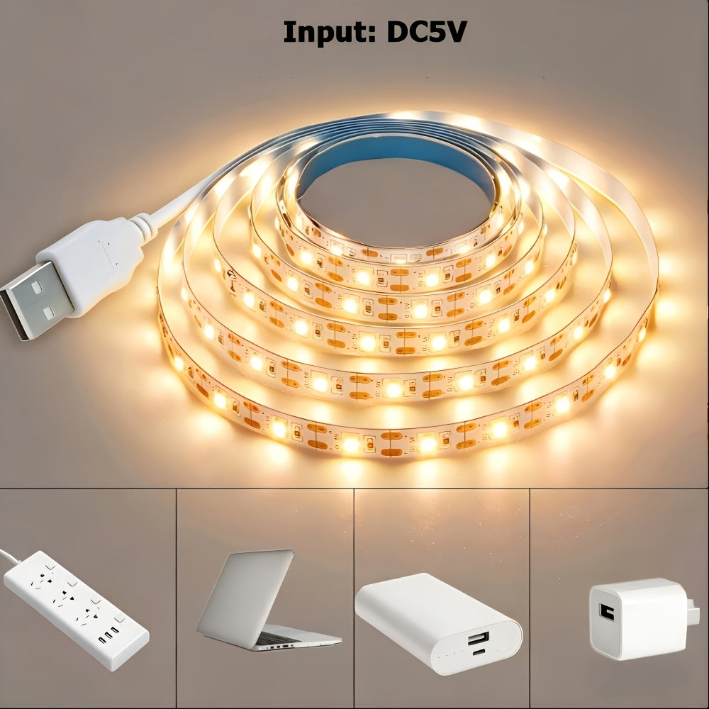 5V USB 超薄可裁剪 LED 灯带 暖白光冷白光 自粘背胶 宿舍化妆台楼梯橱柜衣柜展示柜氛围灯 卧室床头电视背景墙装饰灯 1/3/5 米