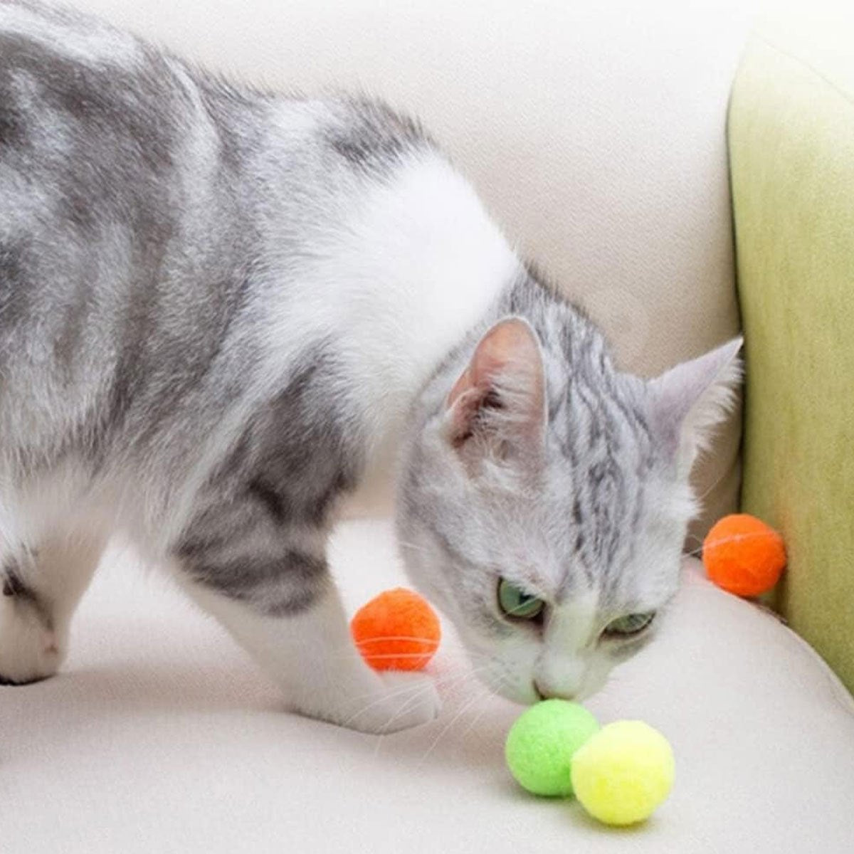 103/203件（1.18英寸）彩色毛绒逗猫棒球，适用于猫狗训练，耐咬耐磨柔软可啃咬幼猫/幼犬逗猫棒，单独玩耍与互动狩猎游戏皆宜