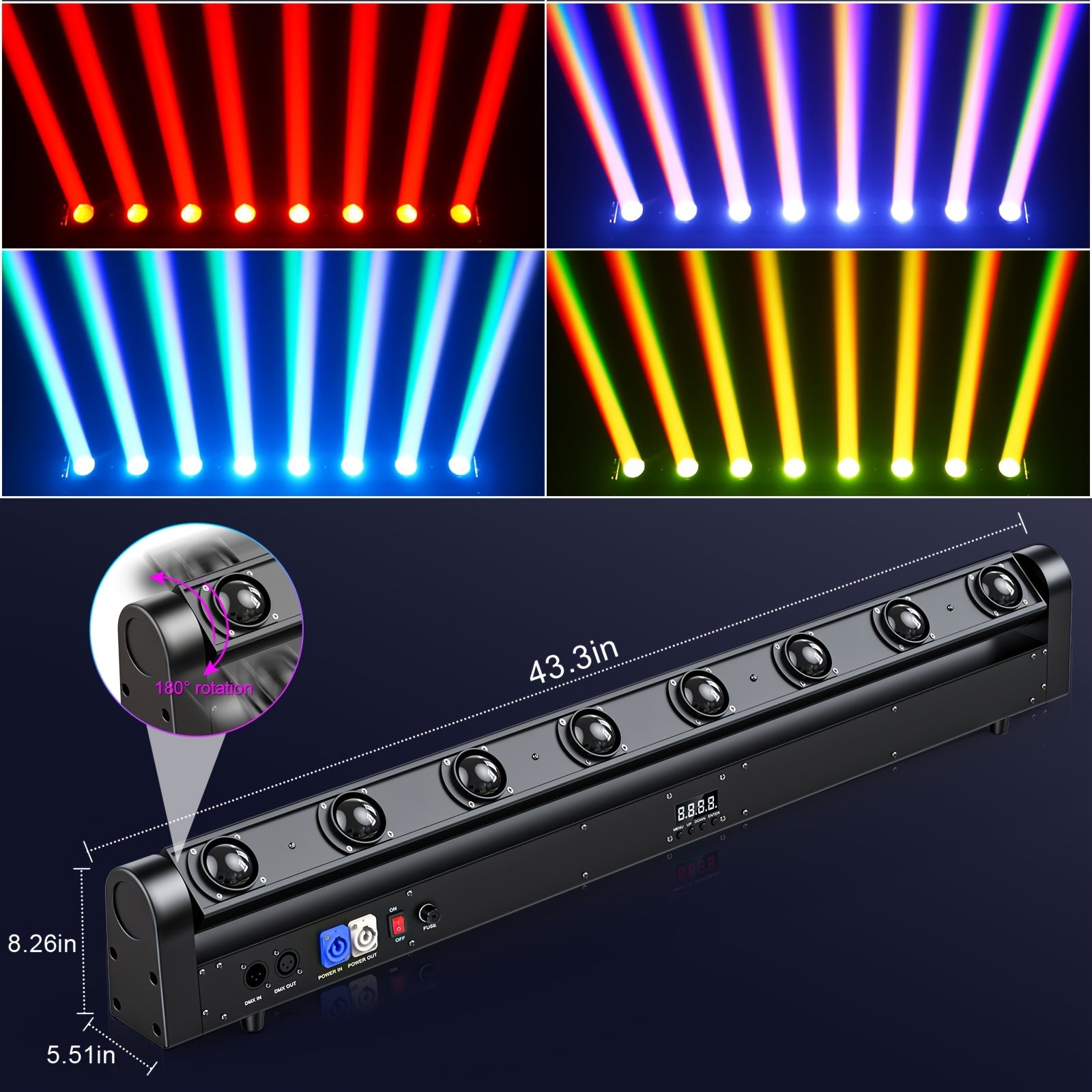 120W RGBW 4-in-1 Moving Head Light LED Stage Light, Suitable for Home Parties, KTV, Clubs, Bars, Weddings, DJ, Christmas, Halloween, Wall Washer Light