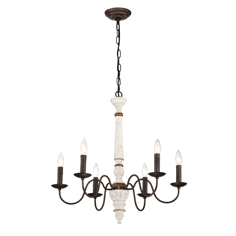 Vintage white and rust finish pendant light, with 6-light E12 sockets, bulbs not included, suitable for dining room, foyer, kitchen, bedroom, living room, conference room and home office