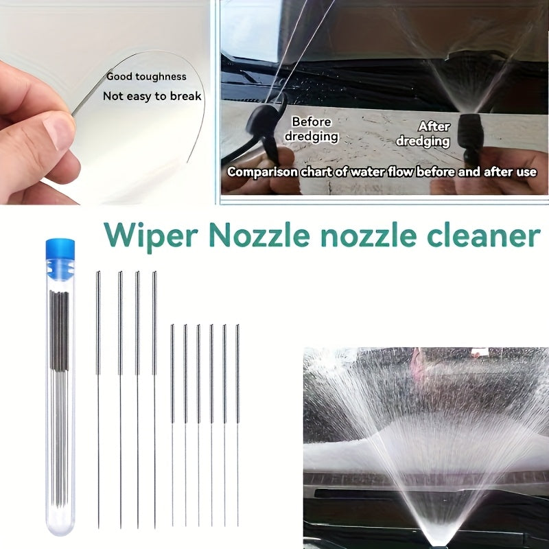 10-Piece Stainless Steel Nozzle Cleaning Tool Kit – For Windshield Wiper Jets, 3D Printer Nozzles, Gas Stove Burners, Shower Heads & Pipe Brushes