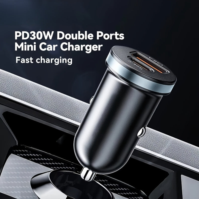 New 30W Super Fast Car Charger - Dual Port USB-C PD3.0/QC3.0 Adapter, Compatible with Iphone 16/15/14/13, Samsung S25, Ipad, And Android Devices (35 Minutes Quick Charge), Easter Gift, Fast Charging Adapter, Charger, Dual-Port Layout