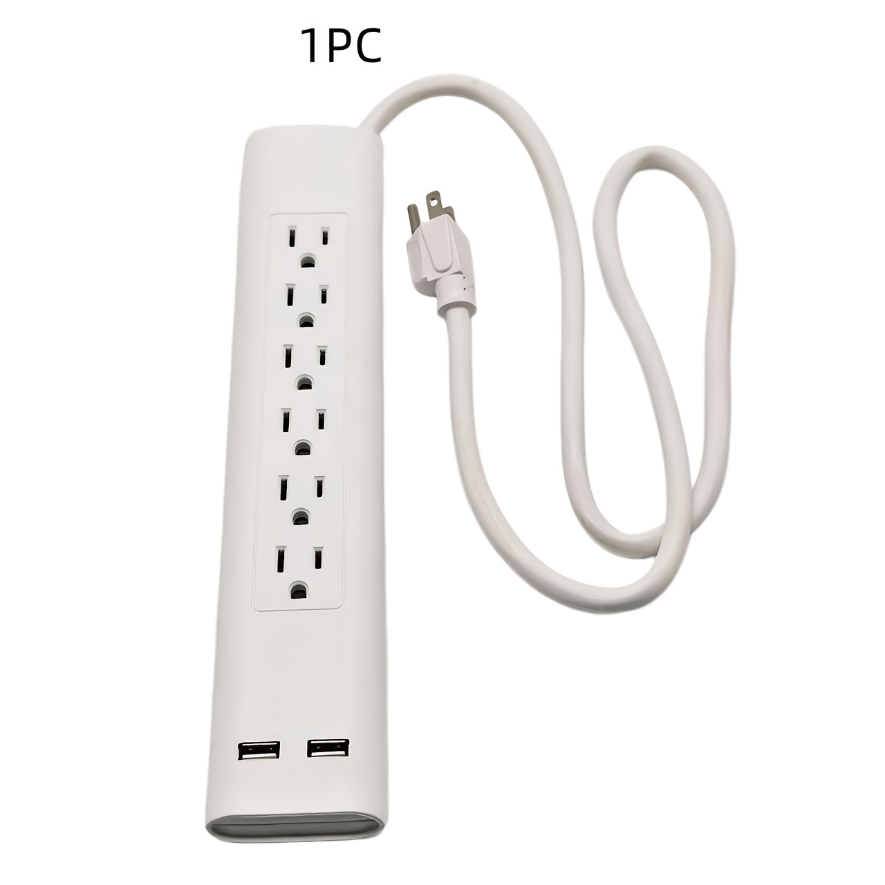 US Standard Six-Outlet Surge Protector with 3ft Cord, Two USB Charging Ports, DC 5V/2.1A Fast Charging, with Switch, 3*14AWG Heavy-Duty Wire, Two Wall-Mounting Holes on the Back, Suitable for Apartments, Homes, and Offices