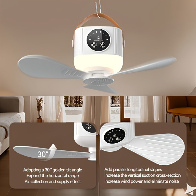 Remote Control Hanging Ceiling Fan, USB Rechargeable Portable Outdoor Fan with LED Ambient Light, Large Capacity Battery Long Lasting, High Speed Personal Fan, Fast Cooling Fan for Summer Camping