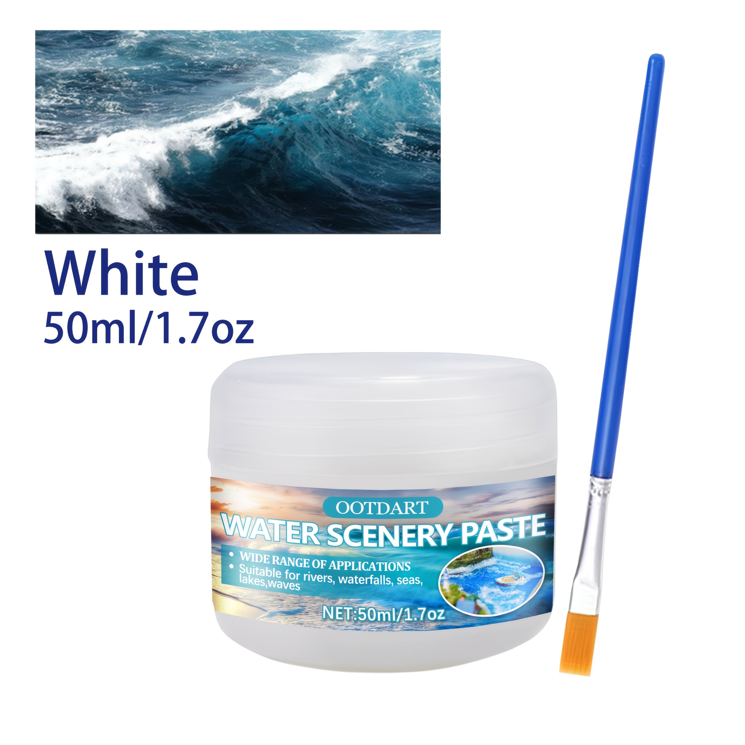 OOTDART 景观树脂海浪效果膏，适用于微缩模型 - 乡村风格海水凝胶，用于制作模型场景、动物主题花园微缩模型，打造逼真的海洋和河流景观模型 - 每瓶50毫升/1.7盎司, 有浅蓝色、深蓝色、湖蓝色和白色可选。