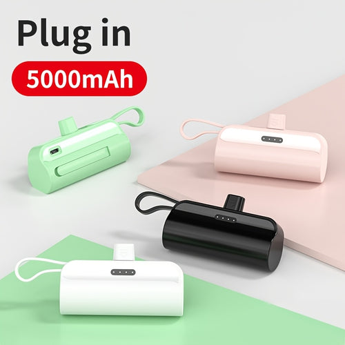 1pc BYGP 5000mAh Mini Power Bank - The thinnest Lightning and Type-C portable charger, suitable for iPhone 15/14/13, for samsung/Android mini emergency backup battery pack