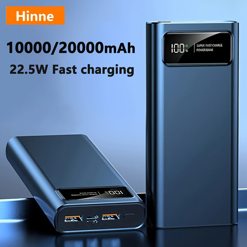 Hinne 10000/20000mAh Portable Power Bank with PD Fast Charging, USB Port, LED Digital Display, Type-C, High-Capacity Outdoor Emergency Backup Battery