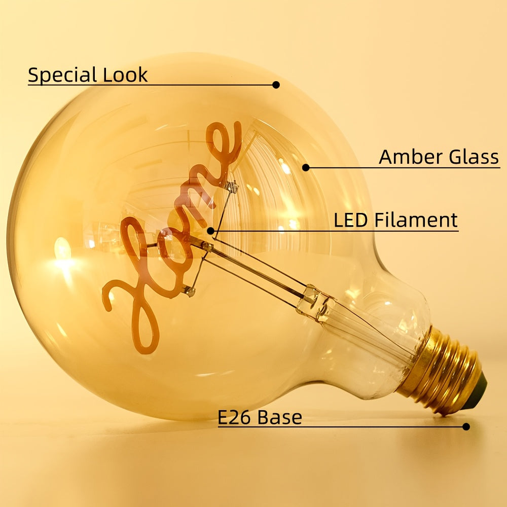 1-pack, globe bulb, vintage globe Edison bulb, HOME letter bulb, amber decorative bulb, G40 LED filament bulb, dimmable, 4W, 2300K warm light bulb, decorative bulb