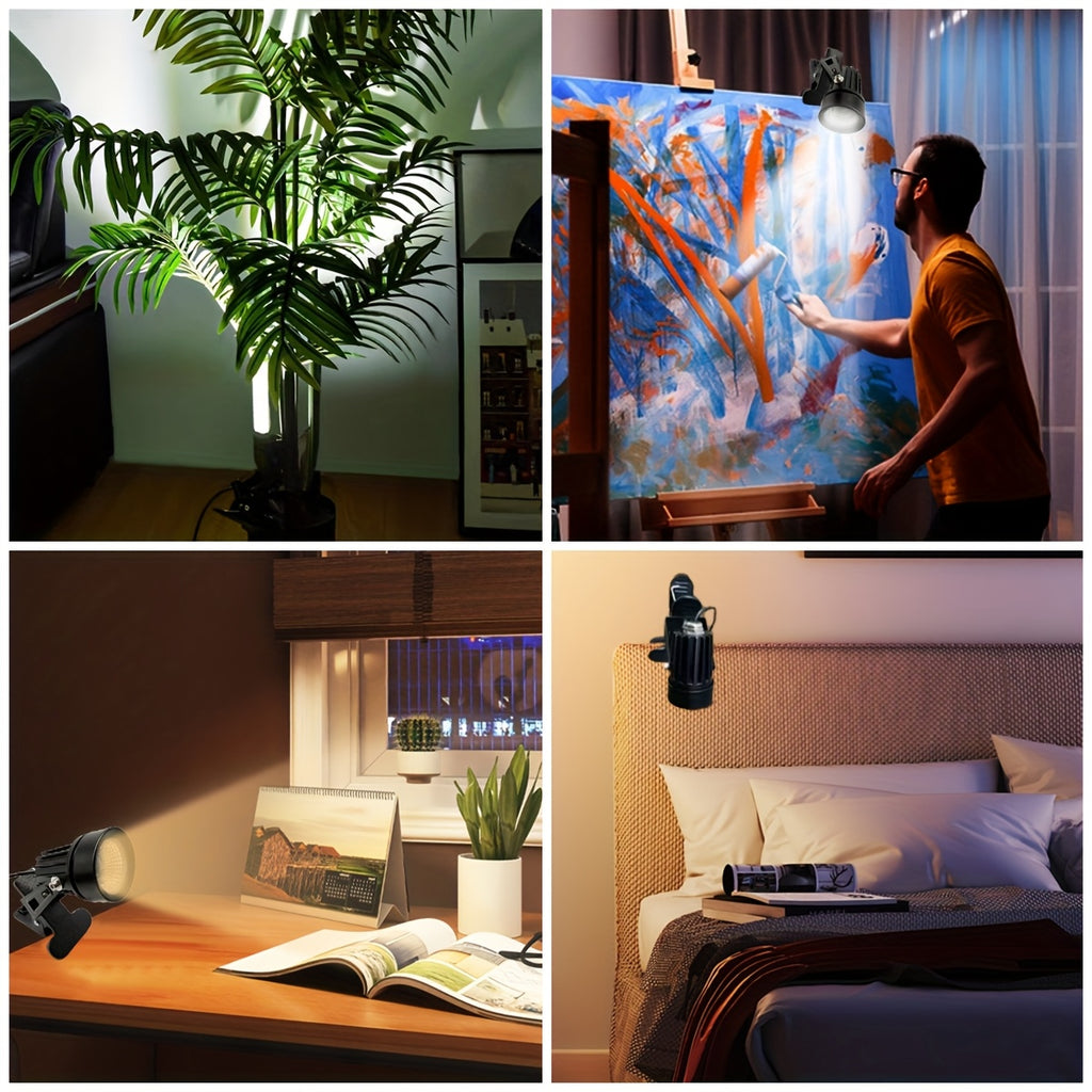 Clip-On Plant Grow Light, Mural Spotlight Landscape Lamp, 3 Color Temperature & Brightness Adjustable LED Focus Light, Indoor Decor Spot Lamp for Potted Plants, Home Living Room Decor Lighting, Desk Reading Lamp