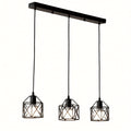 3-Light industrial pendant light, height adjustable up to 43.3 inches chandelier, black metal geometric cage pendant light, ceiling lighting fixture, suitable for dining room, kitchen island, living room or bedroom, restaurant, hotel, home decoration