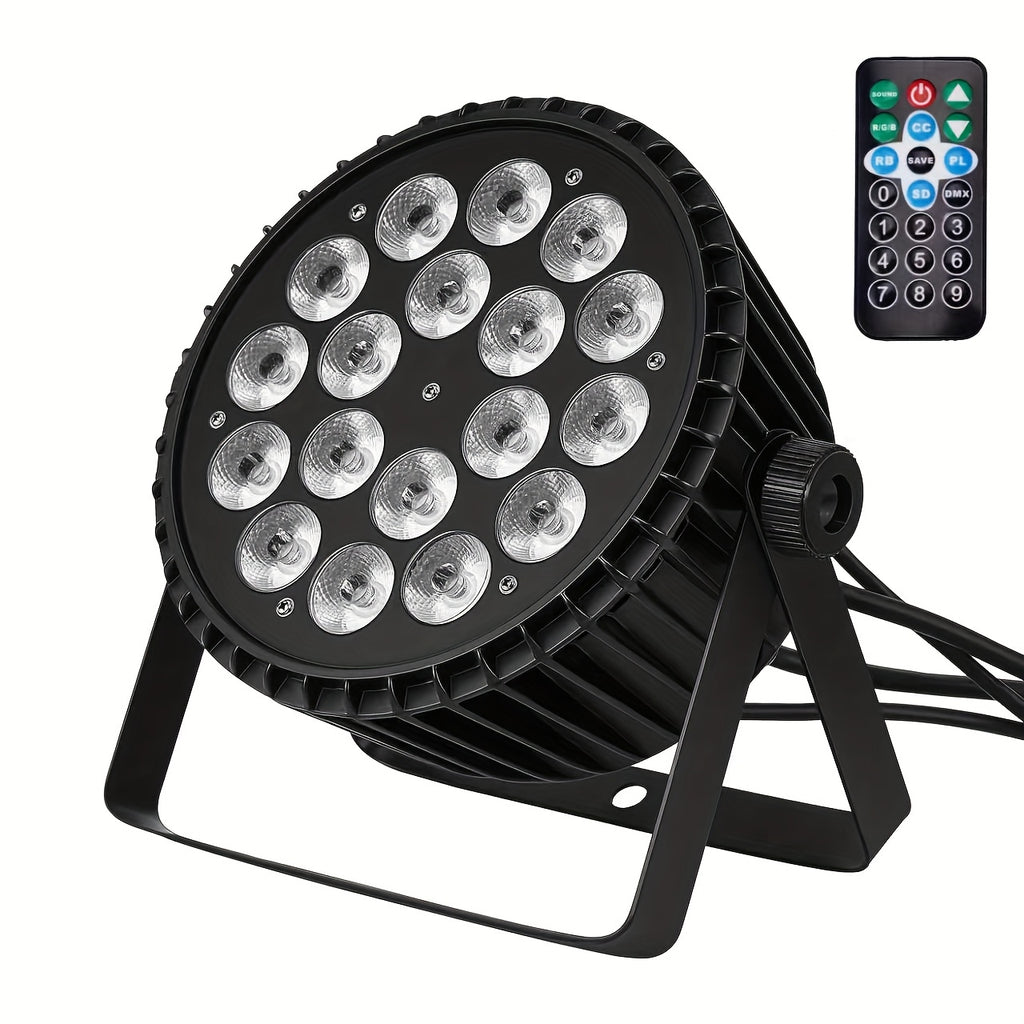 LED 18X10W RGBW 4-in-1 Par light 180W, with remote control, stage light, LED lighting, ambiance light, effect light, supports DMX512 signal transmission, suitable for DJ, disco, KTV, wedding parties, group broadcasts