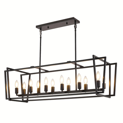 12-light modern linear rectangular pendant light for kitchen island