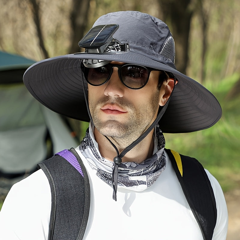 Outdoor Solar Fan Hat, 3-Speed Adjustable High Wind Breathable Design, Unisex Travel Mountaineering Bucket Hat, Essential Summer Outdoor Cooling Hat