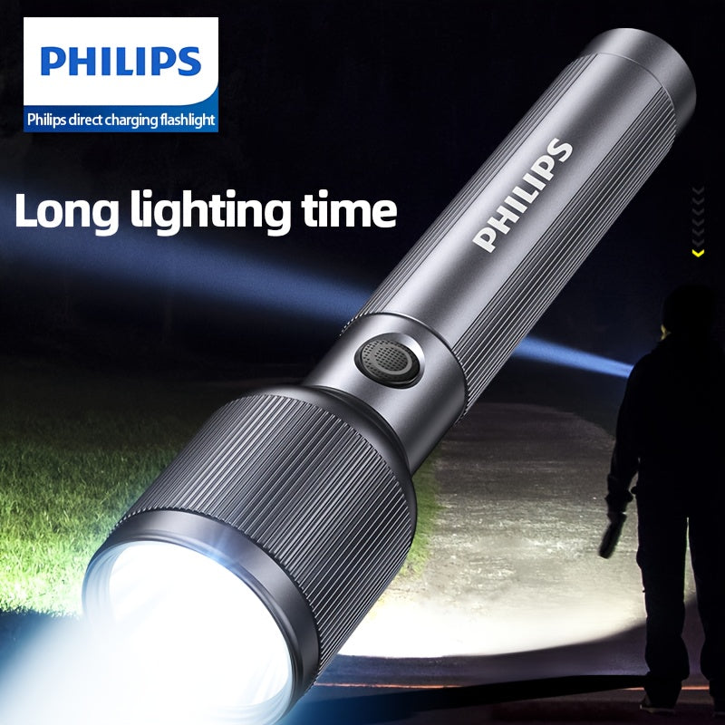 Philips 2243 High-Power LED Flashlight, 3000mAh Lithium Battery, Type-C Direct Charging, Aluminum Alloy Body, Ideal for Camping, Fishing, Hiking, Exploration, Work & Durable Outdoor Use