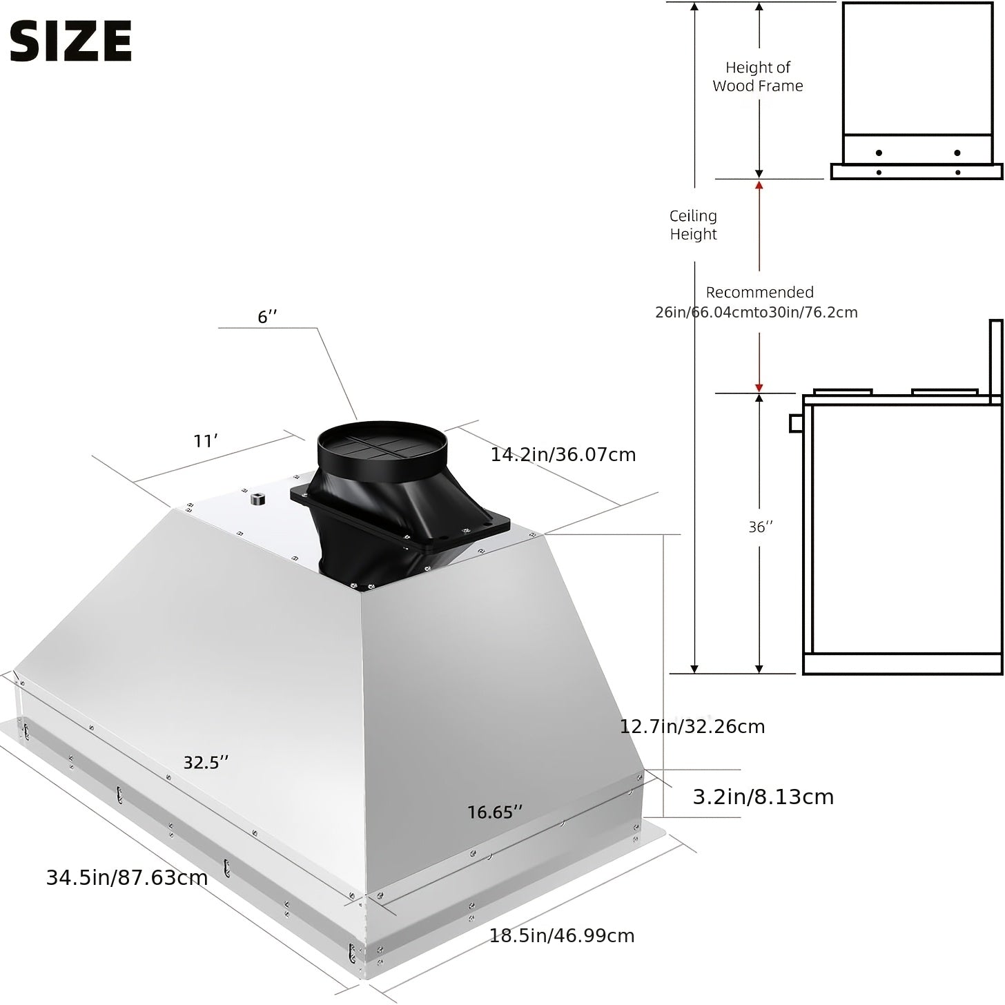 Built-In Range Hood with Voice/Gesture/Touch Control, 900 CFM Airflow, 4-Speed Exhaust Fan, Memory Mode, Adjustable Lighting, Convertible Ducted/Ductless Installation