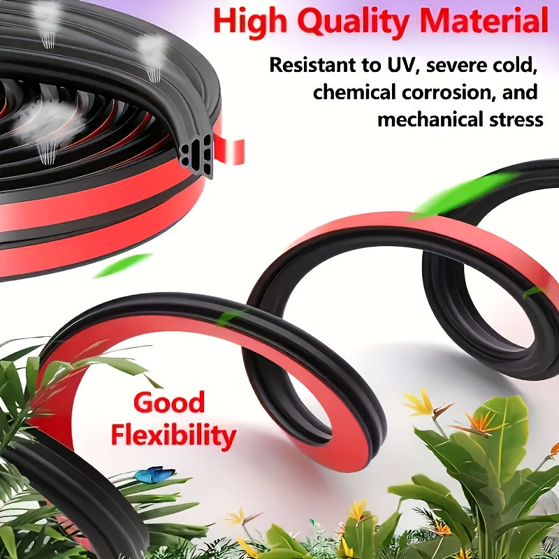 33FT Self-Adhesive Rubber Car Door Seal Strip - Waterproof, Noise Reduction, Multi-Chamber Design, Suitable for Front Doors, Hood and Trunk, Available in Two Sizes: 33FT and 16.4FT