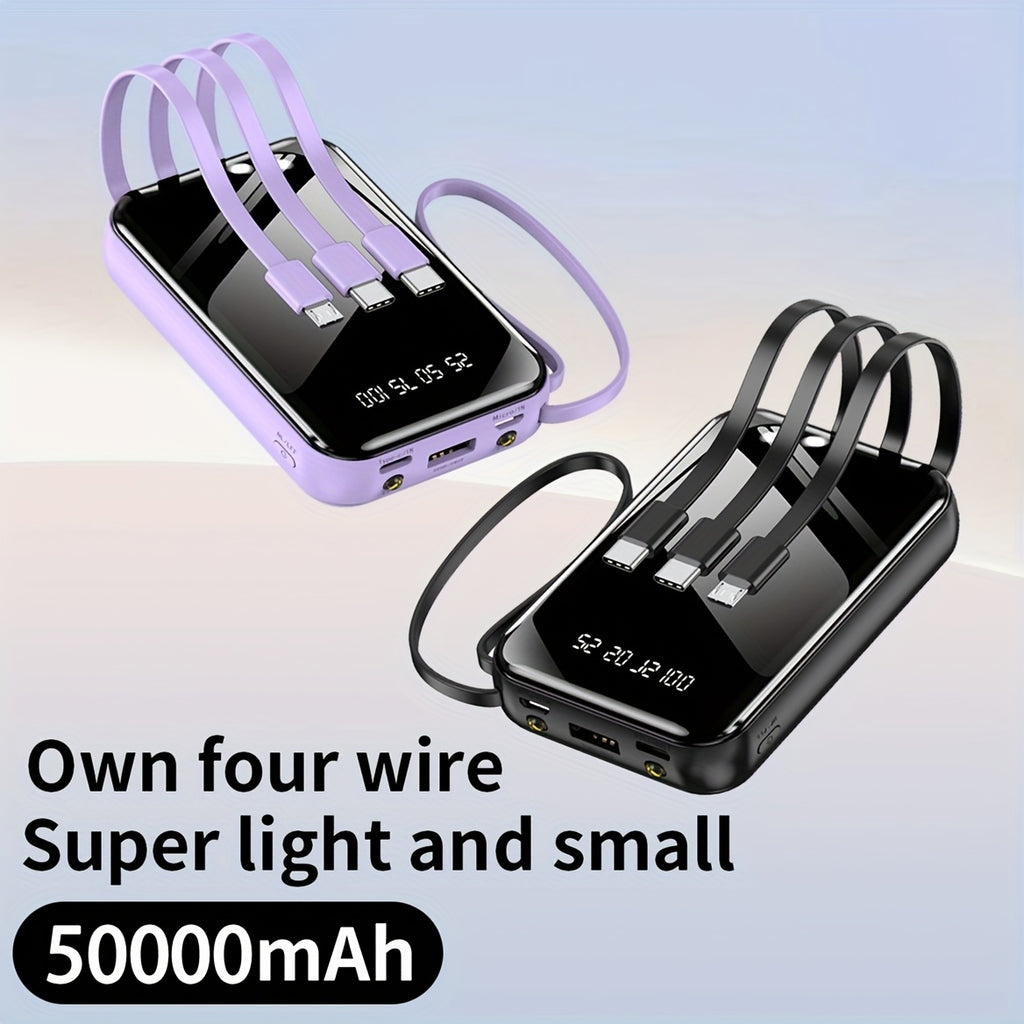 50,000mAh 大容量行動電源，小巧易攜帶，支援 PD20W 快速充電，內含各式數據線、手電筒、LED 燈和掛繩，非常適合戶外緊急電源、備用電池組