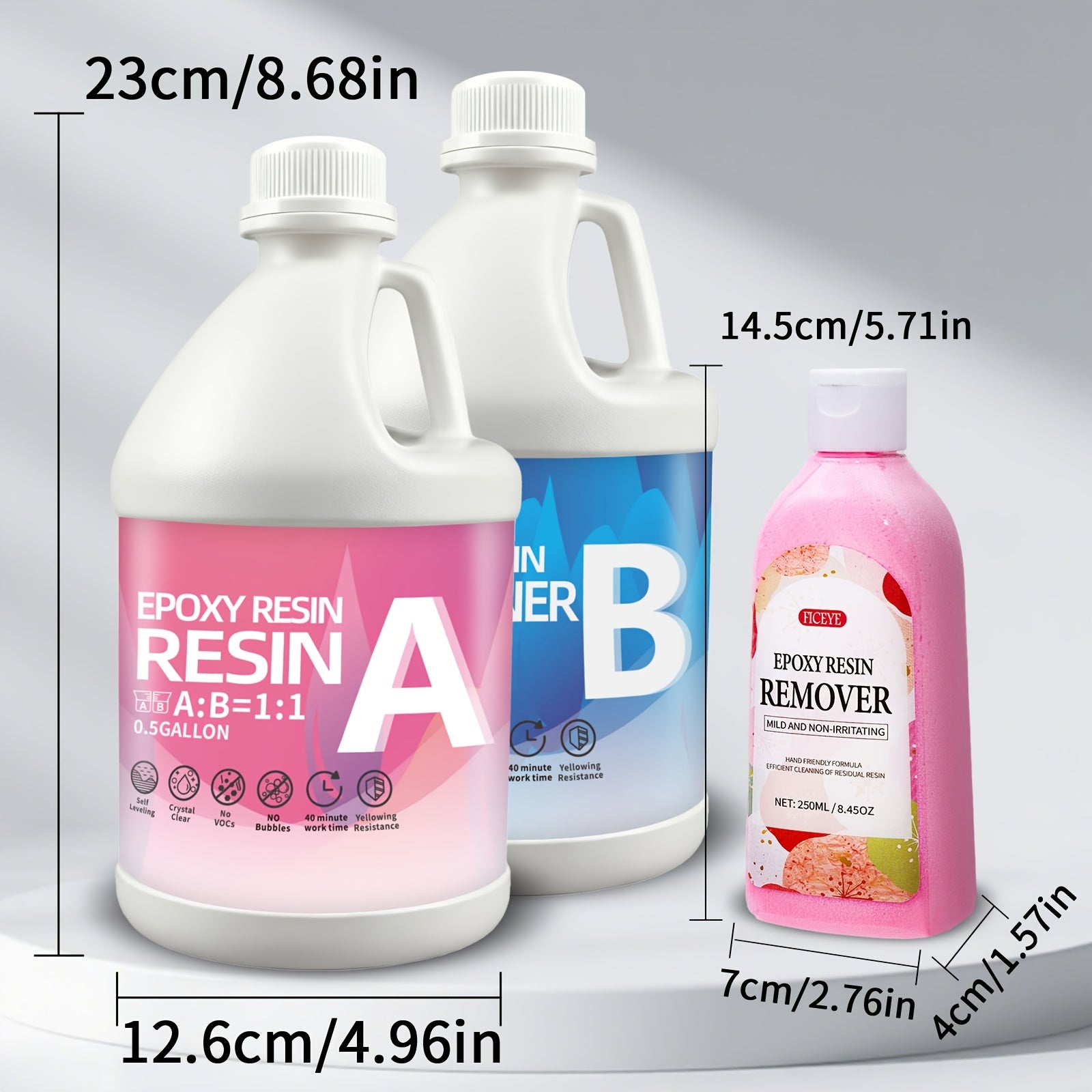 1加仑水晶透明环氧树脂AB胶套装，附赠250毫升树脂清洁剂，高光泽防黄变自流平型，适用于DIY手工珠宝、桌面铸造及涂层
