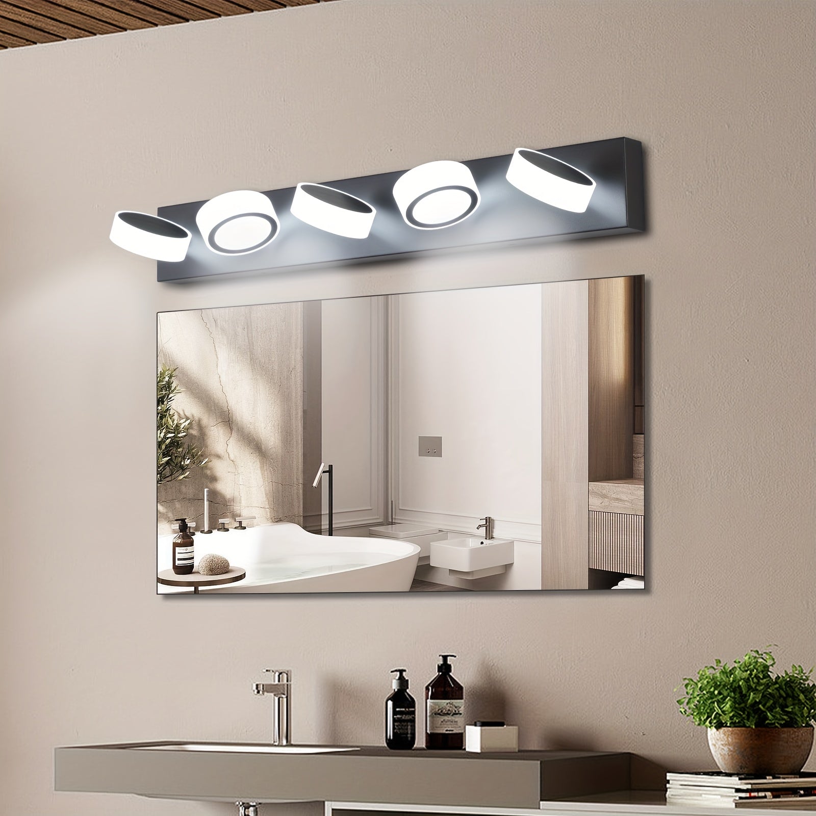 37-Inch 5-Light Bathroom Vanity Light, Elegant Modern Bathroom Wall Light, 360° Rotatable Vanity Light, with LED Light Source and Acrylic Shade, Dimmable, Suitable for Bathroom, Living Room, Bedroom (Black)