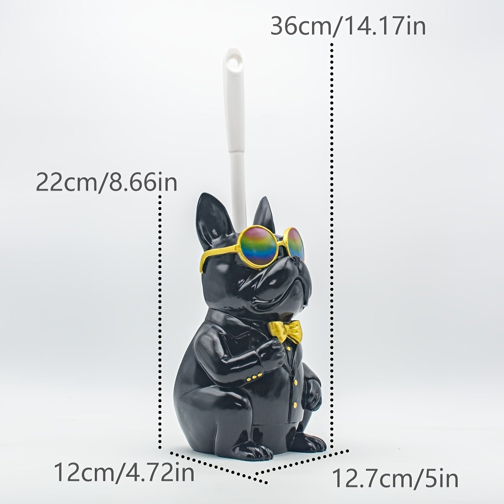 Original Antiqued Copper Dog Sculpture Toilet Brush Holder - Resin Animal Toilet Brush Holder & Compact Plastic Toilet Brush, Bathroom Accessory Set