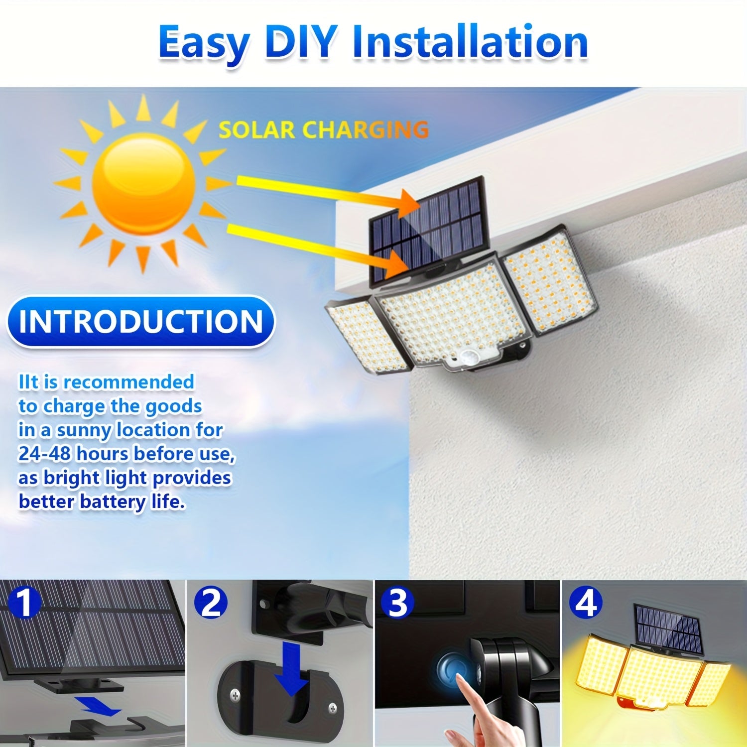 1/2 Pack Outdoor Solar Light, Motion Sensor Light, Porch and Garden Light with 212 LEDs, Exterior Wall Light with Remote Control, IP65 Waterproof Rating, 3-Head Security Floodlight, 270° Wide Angle, 3 Modes, Perfect for Courtyard, Pathway