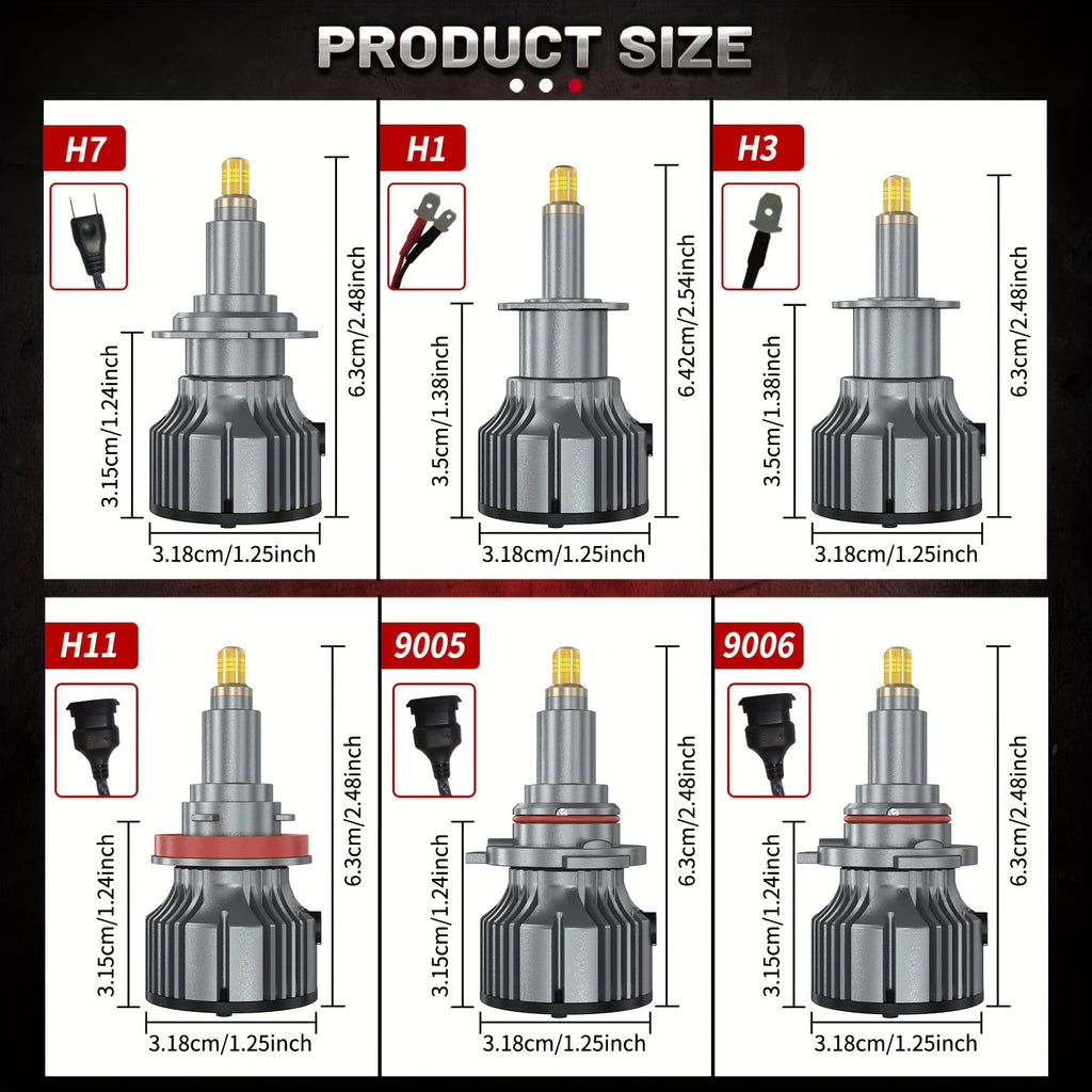 2-Pack 360° H7 LED Car Headlight Bulbs CANBUS H1 H8 H9 H11 200W 9005 9006 HB3 HB4 LED Fog Light Assembly