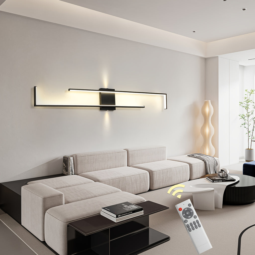 Ganeed Minimalist Geometric Wall Light - Adjustable LED Lighting with Remote Control, Length 43.3 Inches / 109 cm, Modern Art Design, Suitable for Bedroom, Living Room, Hallway, Stairs and Entryway - Easy to Install, Energy Saving