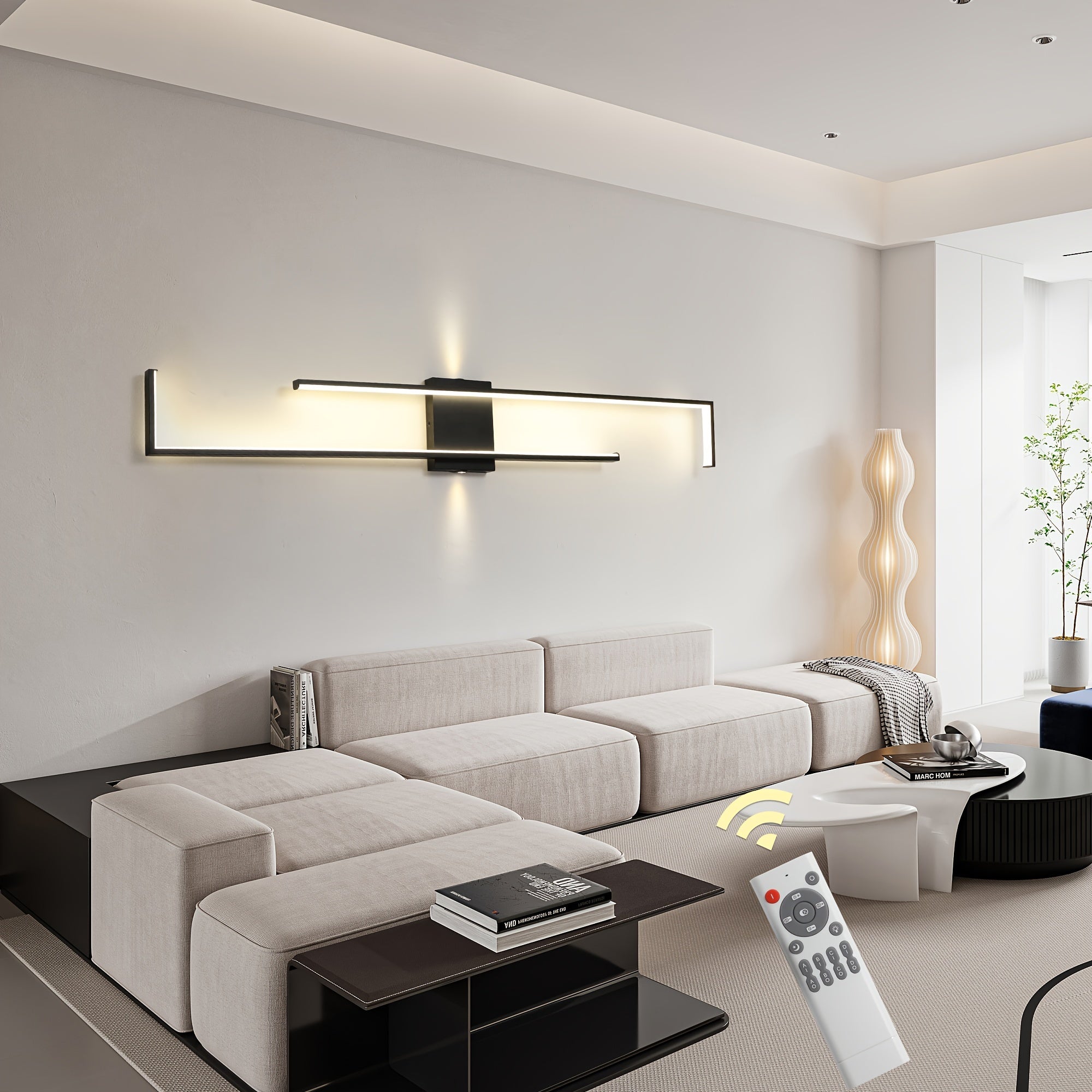 Ganeed Minimalist Geometric Wall Light - Adjustable LED Lighting with Remote Control, Length 43.3 Inches / 109 cm, Modern Art Design, Suitable for Bedroom, Living Room, Hallway, Stairs and Entryway - Easy to Install, Energy Saving
