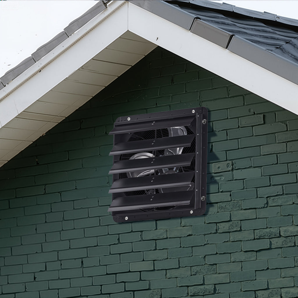 VEVOR 10/12/14/20/24 Inch Window Shutter Exhaust Fan, Wall Mounted Attic Vent Fan with Variable Speed Controller, AC Motor, Heavy Gauge Steel, Low Noise, Black, Ideal for Shed Garage Greenhouse Ventilation Cooling