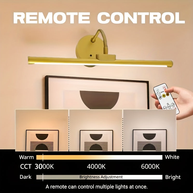12.59-Inch Gold-Plated Metal Rechargeable LED Picture Light - Dimmable, Art Lighting, with Infrared Remote Control, Suitable for Living Room and Bedroom Decor, Living Room Enhancement | Stylish Wall Light | LED Light, Living Room Light