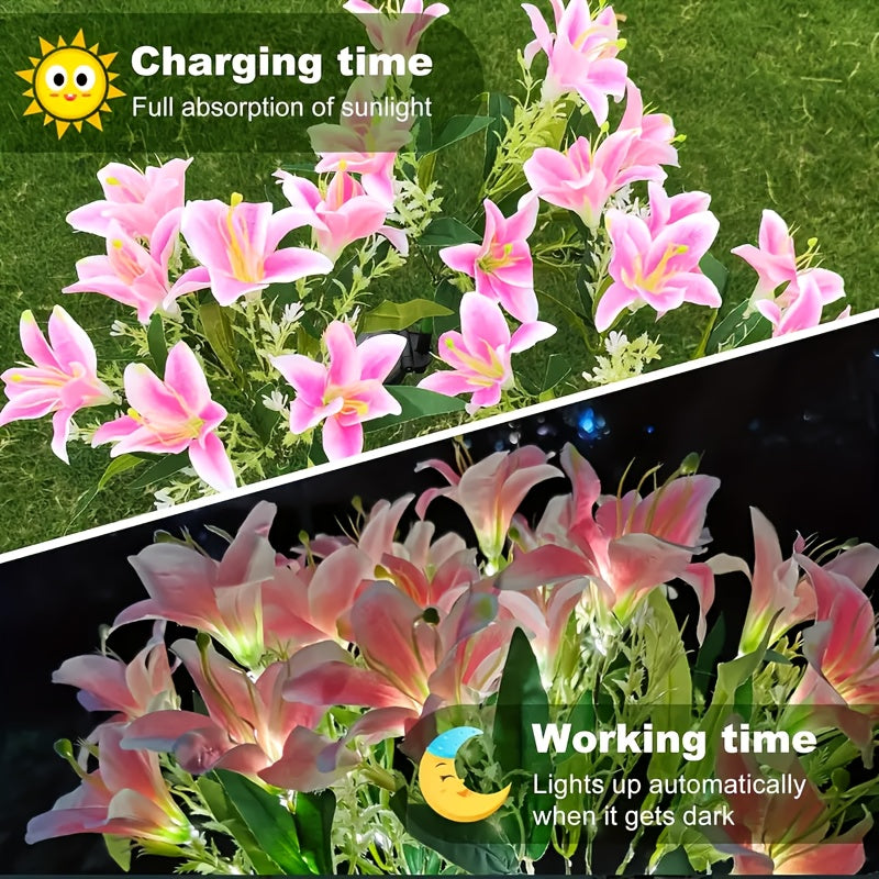 4PCS Solar 7-Head Lily Light LED Warm Light Outdoor Artificial Flower Decoration Garden Courtyard Path Lawn Ground Insert Light Solar Garden Light Birthday Party Valentine's Day Gift