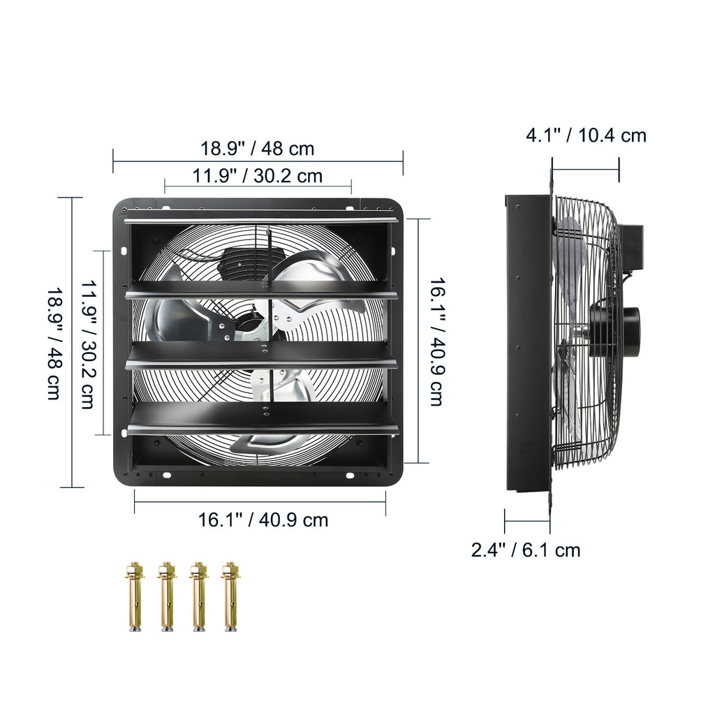 VEVOR Shutter Exhaust Fan, 12''/14''/16'' with Temperature and Humidity Controller, EC Motor, 940 CFM/1513 CFM/1747 CFM, 10-Speed Wall Mount Attic Fan for Greenhouse, Garage, Shed Ventilation and Cooling
