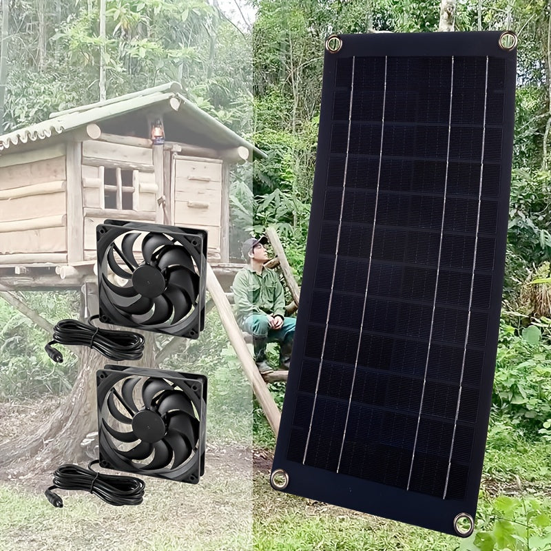 2 Fans Solar Powered, High-Speed Air Circulation Outdoor Solar Vent Exhaust Fan Kit, Waterproof Outdoor Solar Panel Fan, Suitable for Chicken Coop, Pet House, Window Greenhouse and Shed