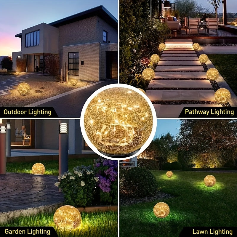 Garden Solar Light, Cracked Glass Globe LED Outdoor Decorative Light, IP44 Waterproof, Perfect for Patio, Lawn and Courtyard, Smart Light Sensor