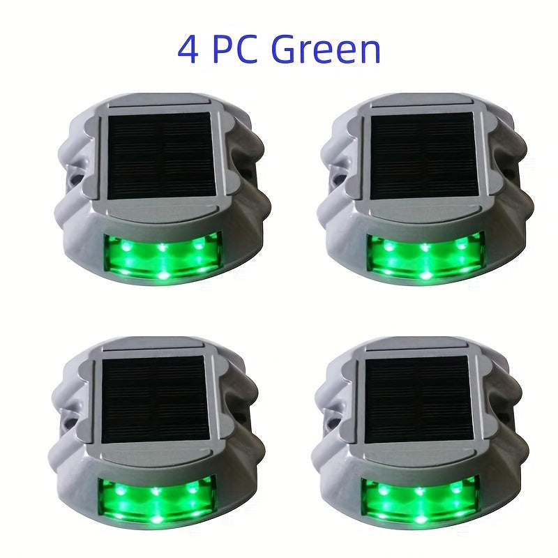 2/4 Pack LED Solar Deck Light, Solar Dock Light, Die-Cast Aluminum, No Switch, Outdoor Warning Walkway Courtyard Path Driveway Light (Blue, White, Yellow, Green, Purple)