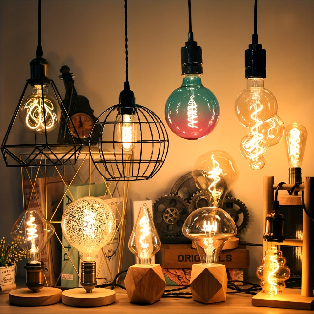 1PC vintage Edison LED flexible filament bulb, creative LED dimmable bulb 110-130V 4W E26 base 2300K warm light amber glass bulb, bedroom living room home decorative bulb